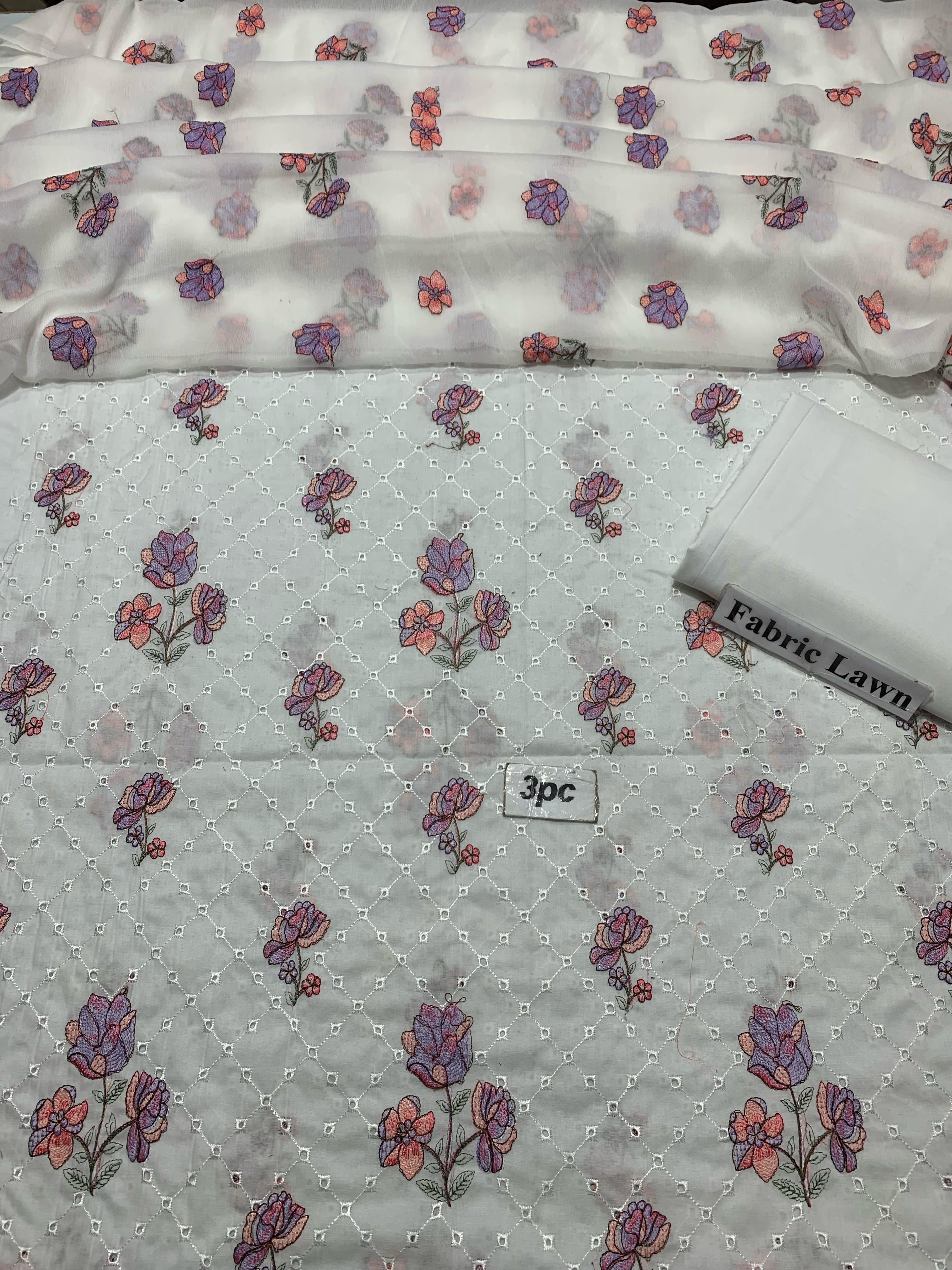 Bareeze Chikan Kari - Lawn 3 Pcs All Over Embroidered unstitched Dress with Chiffon Dupatta.