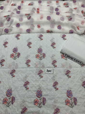 Bareeze Chikan Kari - Lawn 3 Pcs All Over Embroidered unstitched Dress with Chiffon Dupatta.