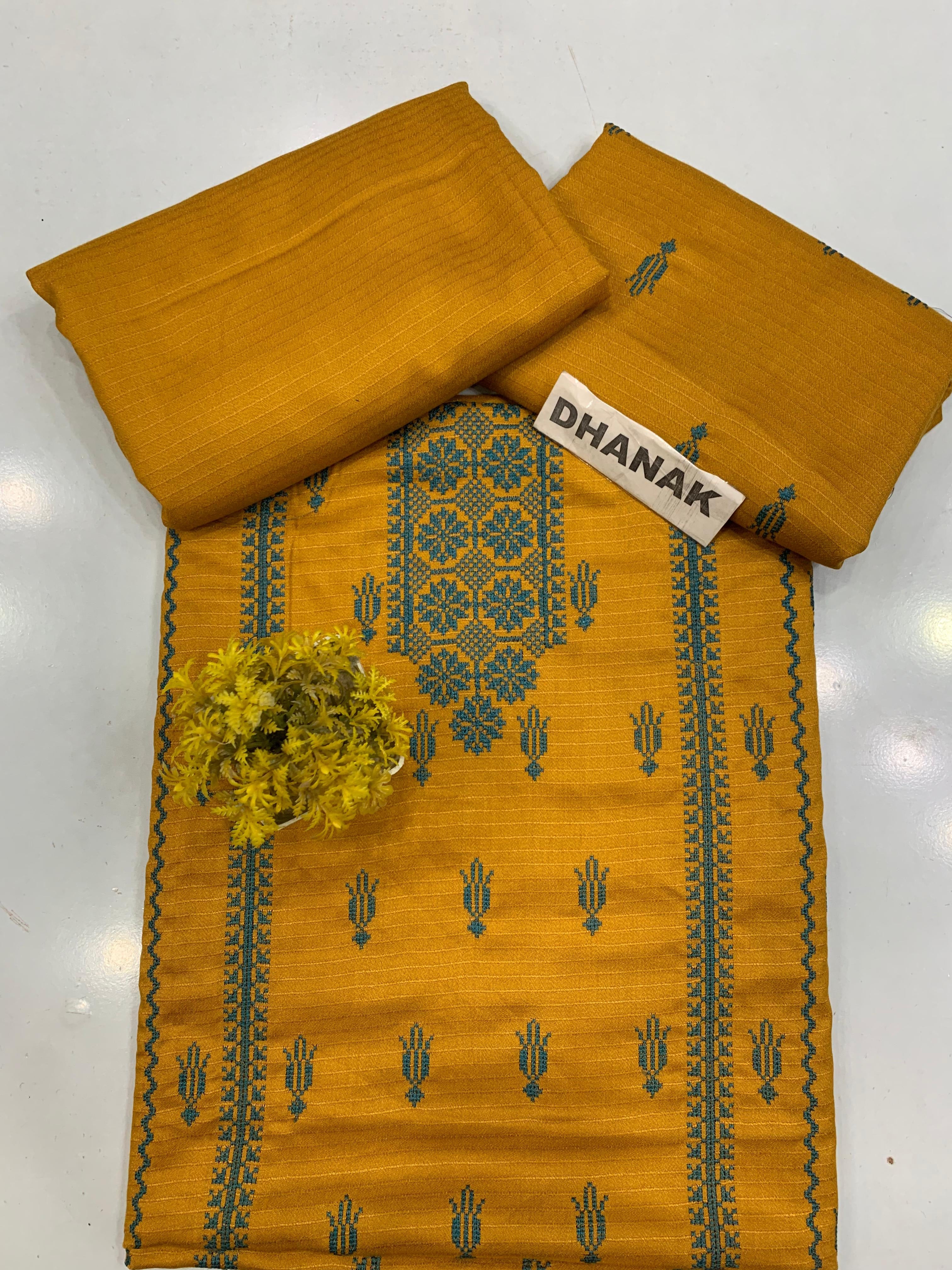 Doria Dhanak - 2Pcs Embroidered Shirt with Plain Trouser