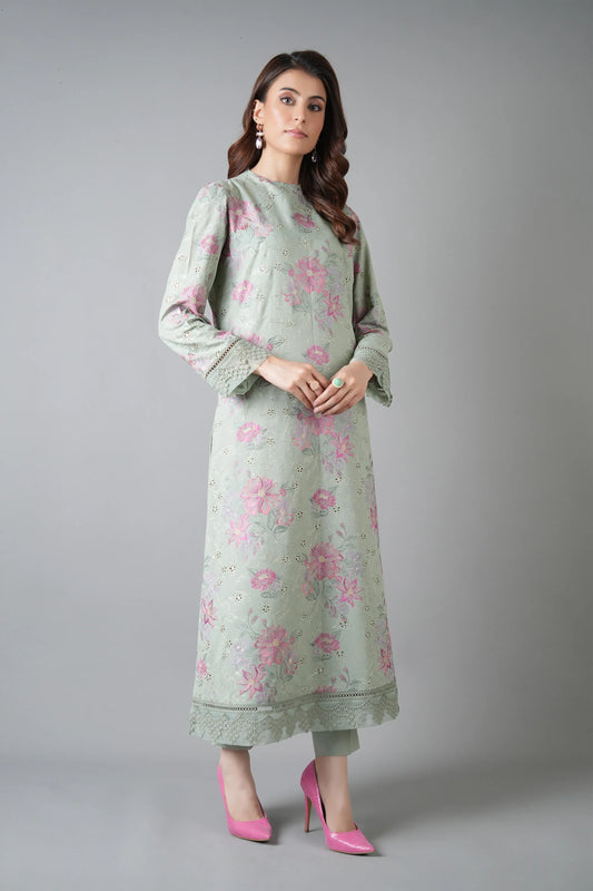 Bareeze- Karandi 3 Pcs All Over Embroidered Unstitched Suit With Chiffon Dupatta