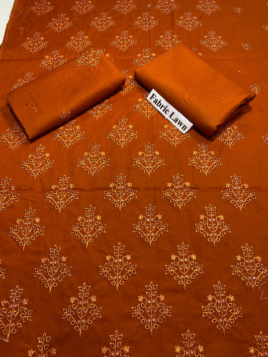 Chikan Kari - Lawn 2 Pcs Embroidered Unstitched Suit - Summer Oufits.