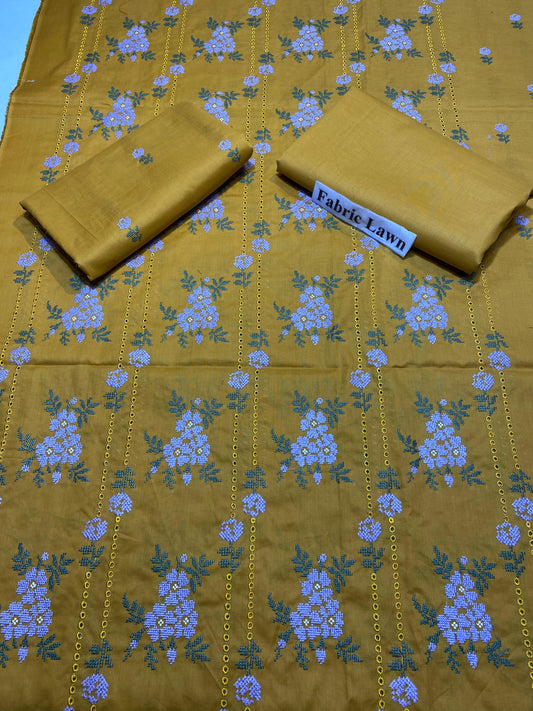Chikan Kari - Lawn 2 Pcs Embroidered Unstitched Suit - Summer Oufits.