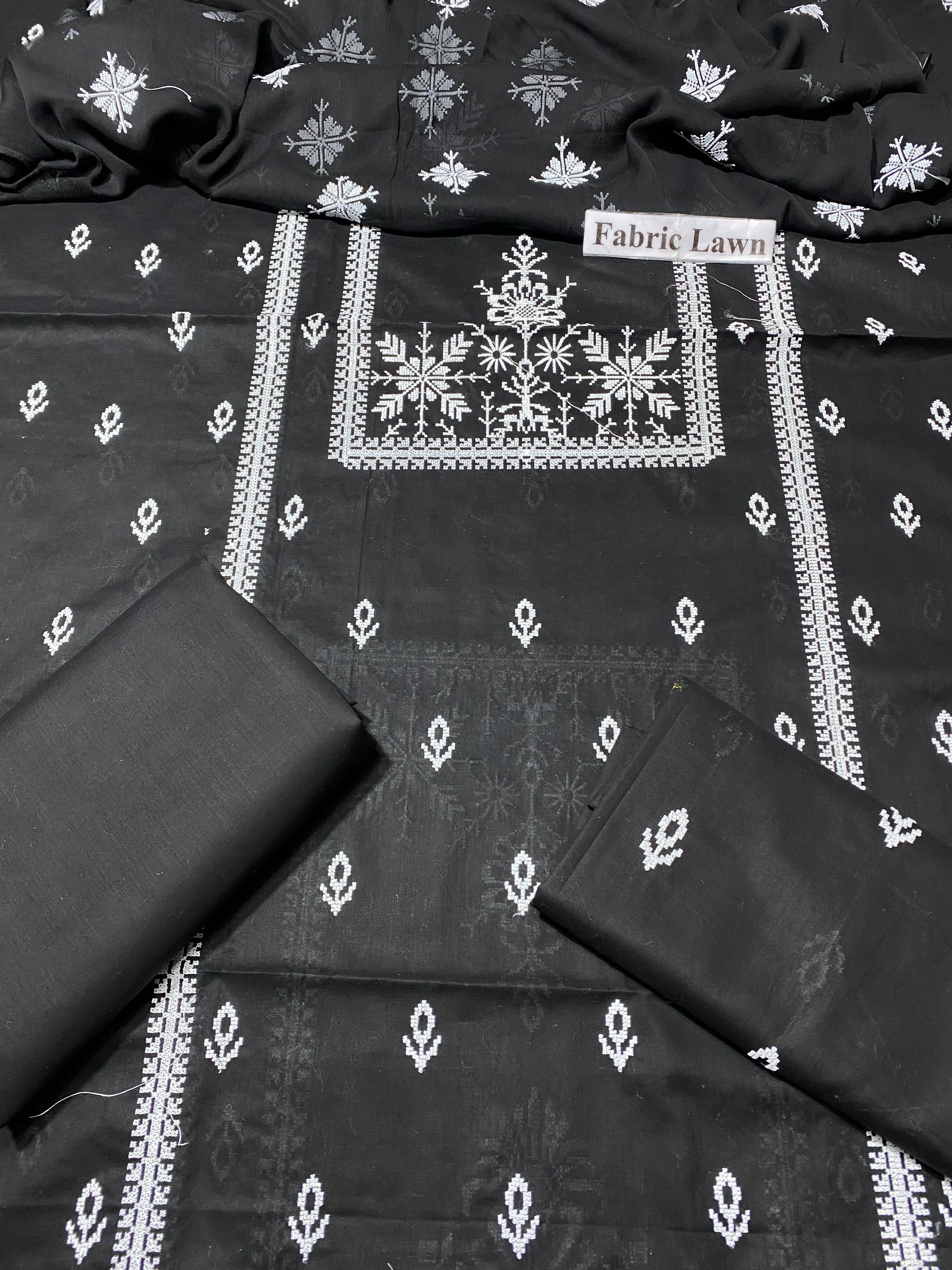 Pure Lawn 3 Pcs Embroidered unstitched Dress with Chiffon Dupatta.