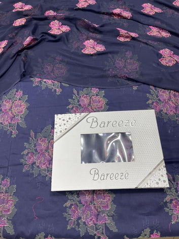 Bareeze - Lawn 3 Pcs Allover Embroidered unstitched Dress with Chiffon Dupatta.
