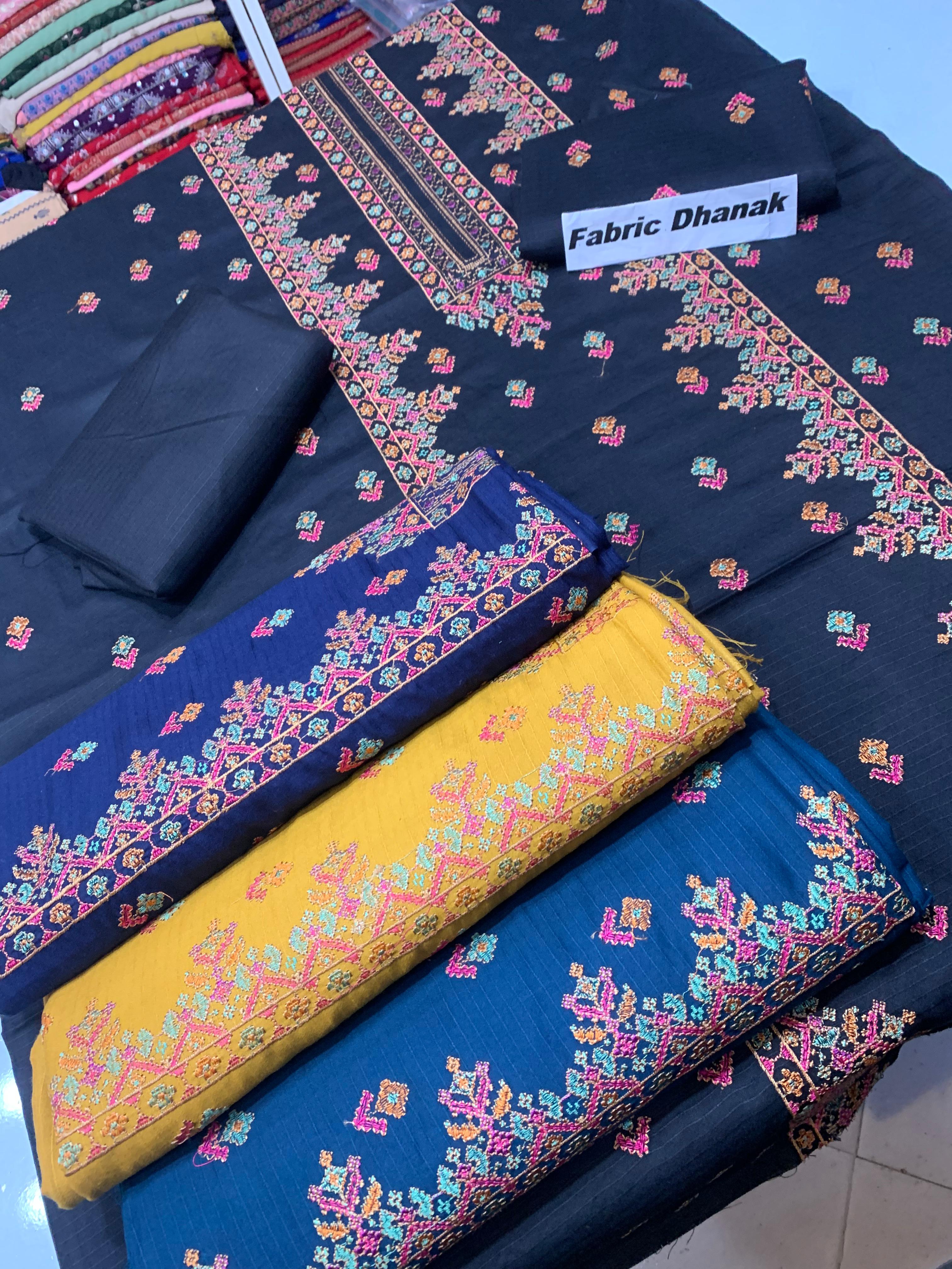 Doria Dhanak - 2Pcs Embroidered Shirt with Plain Trouser