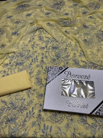 Bareeze - Lawn 3 Pcs Allover Embroidered unstitched Dress with Chiffon Dupatta.