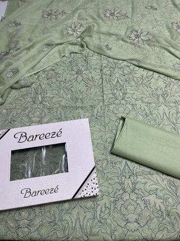 Bareeze - Lawn 3 Pcs Allover Embroidered unstitched Dress with Chiffon Dupatta.