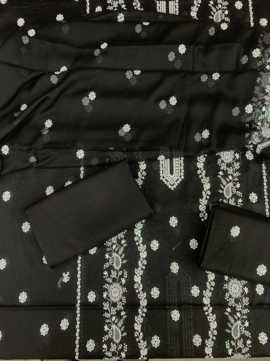 Pure Lawn 3 Pcs Embroidered unstitched Dress with Chiffon Dupatta.