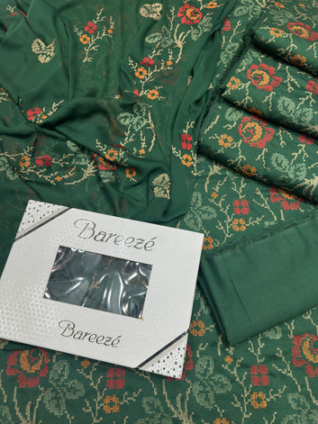 Bareeze- Karandi 3 Pcs All Over Embroidered Unstitched Suit With Chiffon Dupatta
