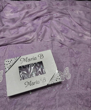 Mari B Chikan Kari - Lawn 3 Pcs Allover Embroidered unstitched Dress with Chiffon Dupatta.