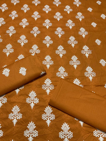 Chikan Kari - Doria Lawn 2 Pcs Embroidered Unstitched Suit - Summer Oufits.