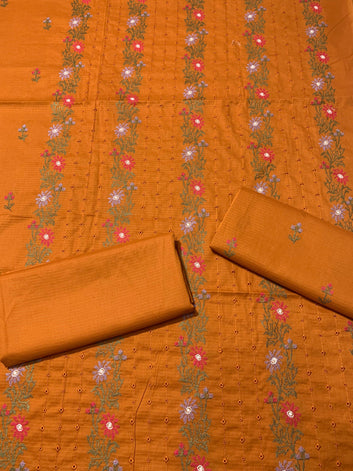 Chikan Kari - Doria Lawn 2 Pcs Embroidered Unstitched Suit - Summer Oufits.
