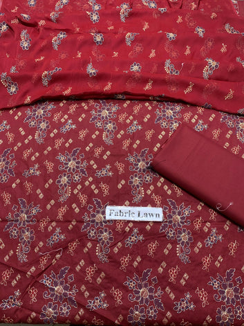 Lawn - 3Pcs All Over Embroidered Unstitched Suit with Chiffon Dupatta