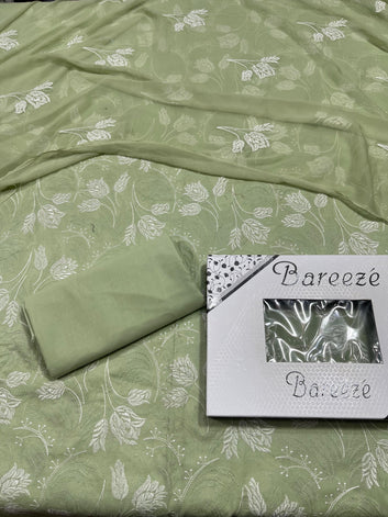 Bareeze - Lawn 3 Pcs Allover Embroidered unstitched Dress with Chiffon Dupatta.